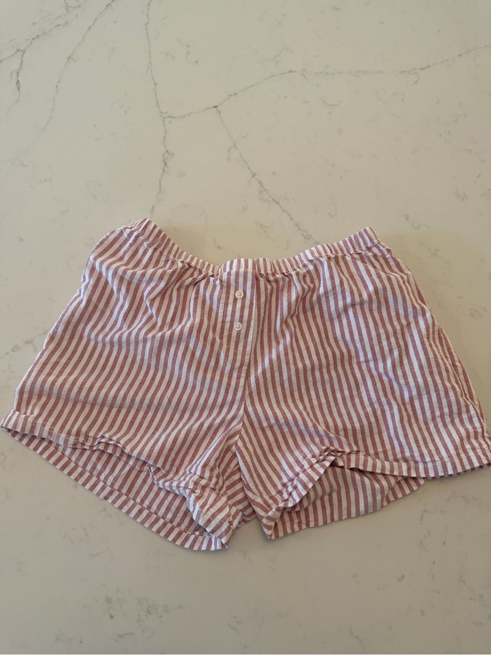 Brandy Melville Pink and White Striped High-Waist Shorts